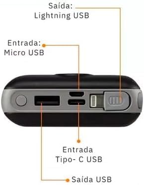 Power Bank Carregador Portátil 20.000mAh Digital compatível com iPhone, Samsung, Motorola, Nokia, Asus e Xiaomi Universal Celular Power Bank 3em1-Vende Mais (Preto/Vermelho)