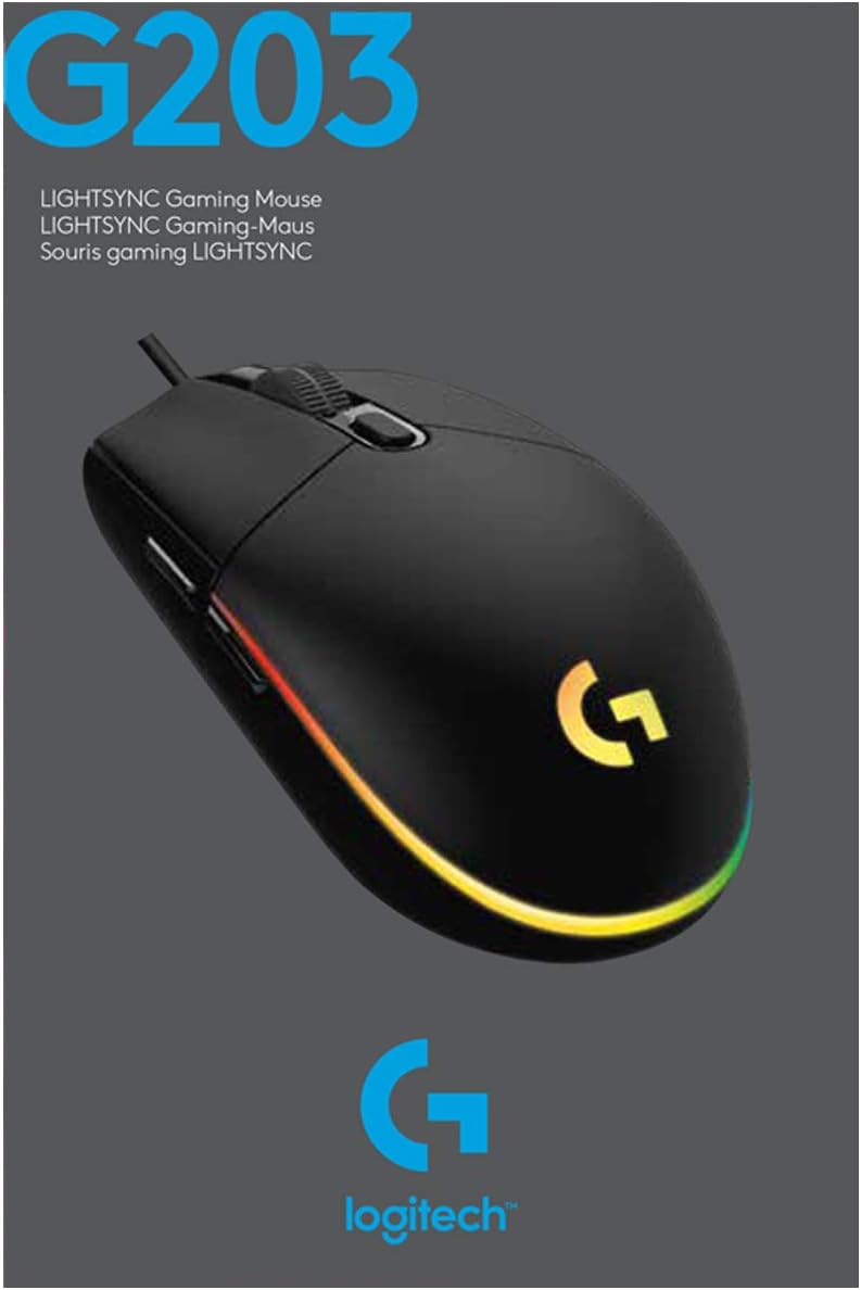 Mouse Gamer Logitech G203 LIGHTSYNC RGB, Efeito de Ondas de Cores, 6 Botões Programáveis e Até 8.000 DPI - Lilás