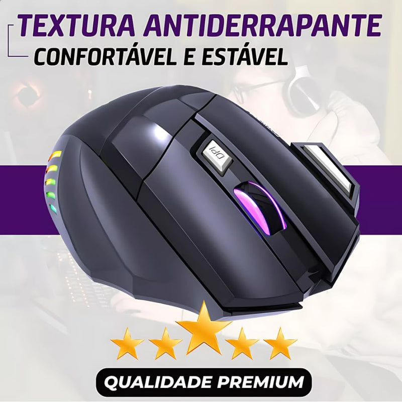 Mouse Gamer Anúbis 7 Botões 32000 DPI Ajustável LED RGB Alta Precisão e Velocidade Jogos Trabalho Estudos Cabo Reforçado Super Rápido Ergonômico Antideslizante Clique Duplo Premium - Preto