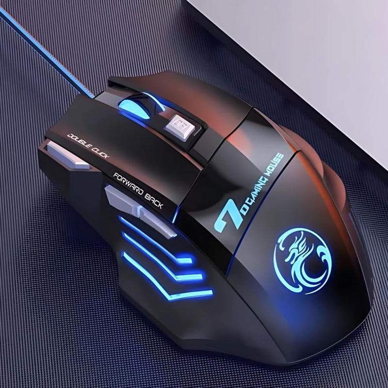 Mouse Gamer Anúbis 7 Botões 32000 DPI Ajustável LED RGB Alta Precisão e Velocidade Jogos Trabalho Estudos Cabo Reforçado Super Rápido Ergonômico Antideslizante Clique Duplo Premium - Preto