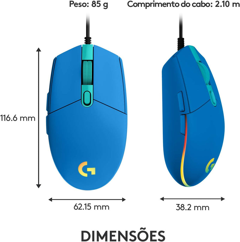 Mouse Gamer Logitech G203 LIGHTSYNC RGB, Efeito de Ondas de Cores, 6 Botões Programáveis e Até 8.000 DPI - Lilás