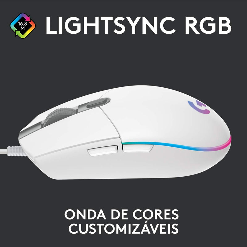 Mouse Gamer Logitech G203 LIGHTSYNC RGB, Efeito de Ondas de Cores, 6 Botões Programáveis e Até 8.000 DPI - Lilás