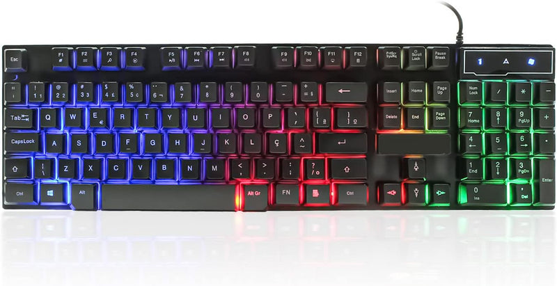 Teclado Gamer Semi Mecânico Multimídia Led Rgb Qwerty Antighosting Usb para Pc Notebook Xbox Series X S Ps4 Ps5