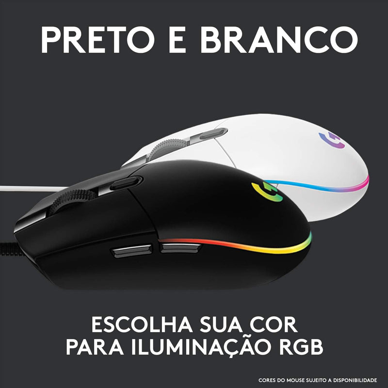 Mouse Gamer Logitech G203 LIGHTSYNC RGB, Efeito de Ondas de Cores, 6 Botões Programáveis e Até 8.000 DPI - Lilás