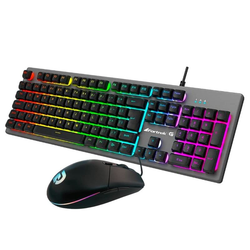 Kit Teclado + Mouse Gamer 6400 DPI Ranger RGB Rainbow Grafite Fortrek