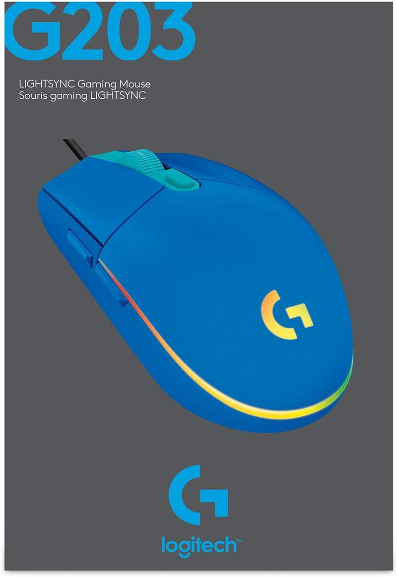 Mouse Gamer Logitech G203 LIGHTSYNC RGB, Efeito de Ondas de Cores, 6 Botões Programáveis e Até 8.000 DPI - Lilás