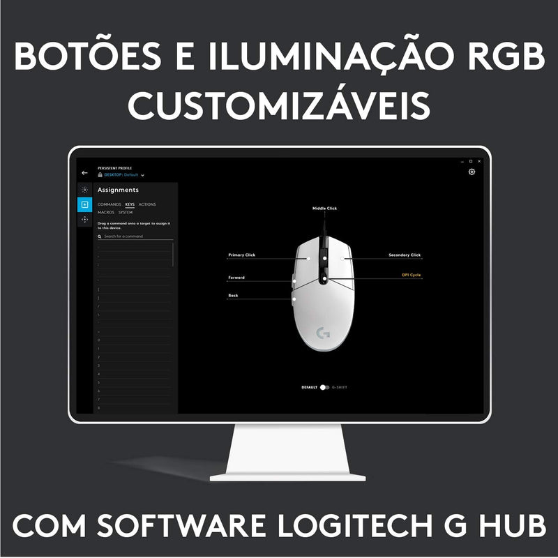 Mouse Gamer Logitech G203 LIGHTSYNC RGB, Efeito de Ondas de Cores, 6 Botões Programáveis e Até 8.000 DPI - Lilás