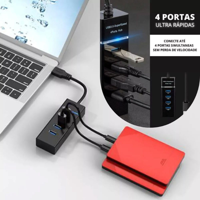 Expansor Hub USB 3.0 4 Portas Super Led Rápido 5Gbps Para Notebook Teclado Mouse HD Pen Drive Impressora