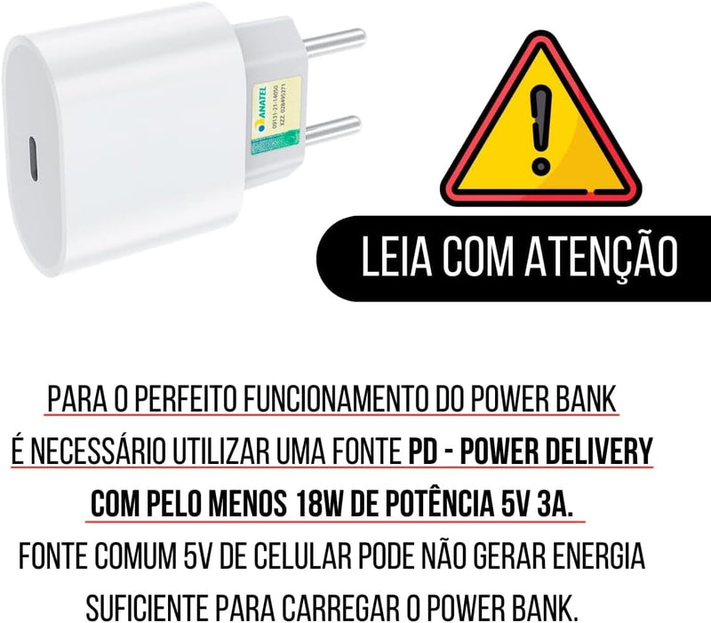 Power Bank Carregador Portátil 20.000mAh Digital compatível com iPhone, Samsung, Motorola, Nokia, Asus e Xiaomi Universal Celular Power Bank 3em1-Vende Mais (Preto/Vermelho)