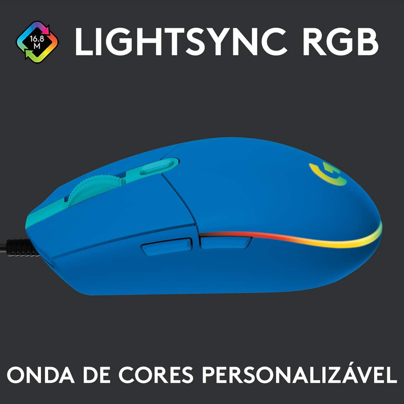 Mouse Gamer Logitech G203 LIGHTSYNC RGB, Efeito de Ondas de Cores, 6 Botões Programáveis e Até 8.000 DPI - Lilás