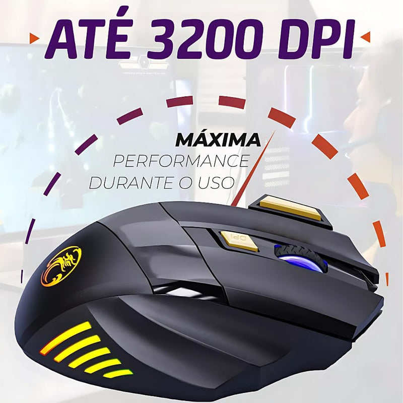 Mouse Gamer Anúbis 7 Botões 32000 DPI Ajustável LED RGB Alta Precisão e Velocidade Jogos Trabalho Estudos Cabo Reforçado Super Rápido Ergonômico Antideslizante Clique Duplo Premium - Preto