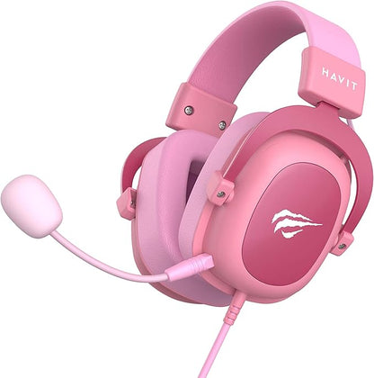 Headset Gamer Havit Rosa + Bônus de MousePad Rosa e Mouse Gamer Rosa
