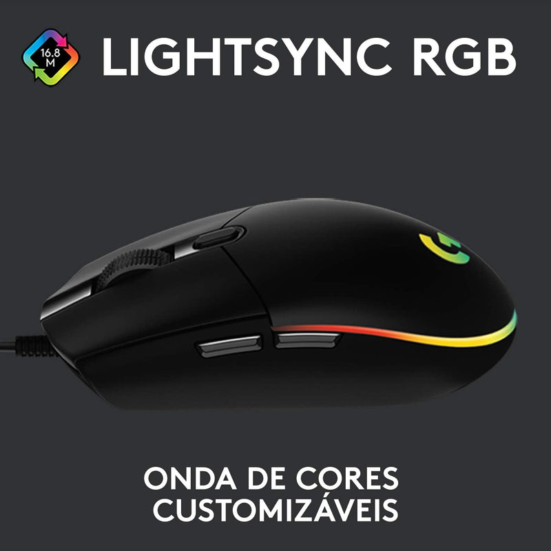 Mouse Gamer Logitech G203 LIGHTSYNC RGB, Efeito de Ondas de Cores, 6 Botões Programáveis e Até 8.000 DPI - Lilás