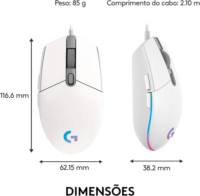 Mouse Gamer Logitech G203 LIGHTSYNC RGB, Efeito de Ondas de Cores, 6 Botões Programáveis e Até 8.000 DPI - Lilás