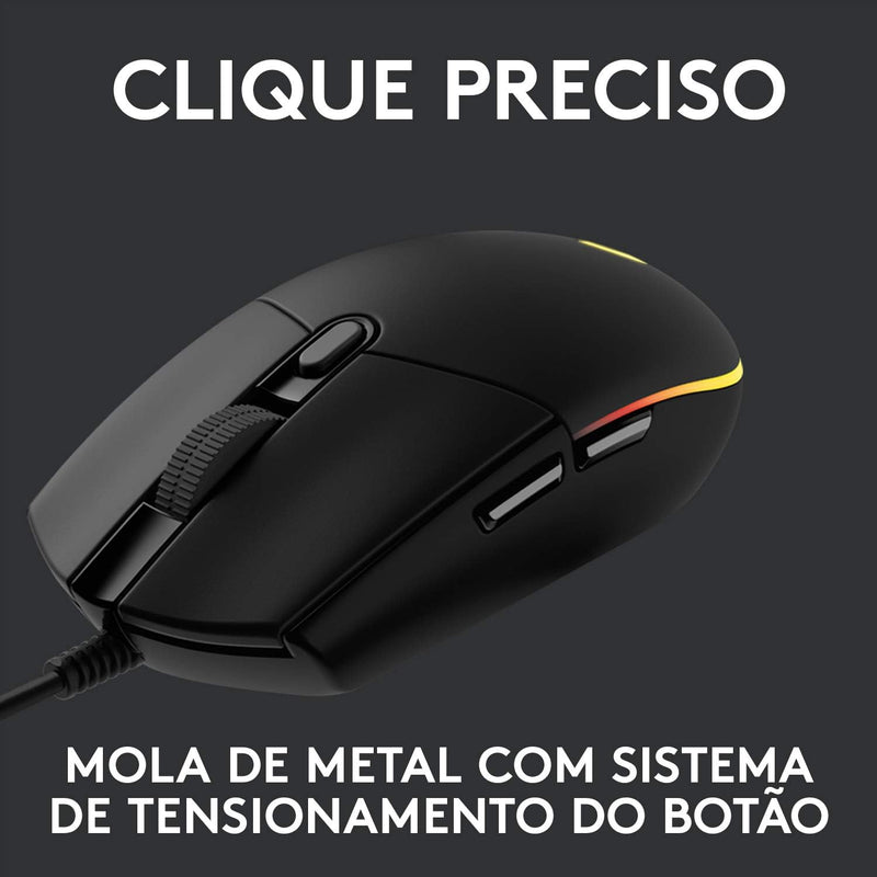 Mouse Gamer Logitech G203 LIGHTSYNC RGB, Efeito de Ondas de Cores, 6 Botões Programáveis e Até 8.000 DPI - Lilás