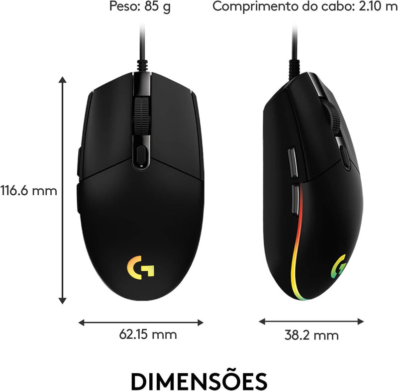 Mouse Gamer Logitech G203 LIGHTSYNC RGB, Efeito de Ondas de Cores, 6 Botões Programáveis e Até 8.000 DPI - Lilás