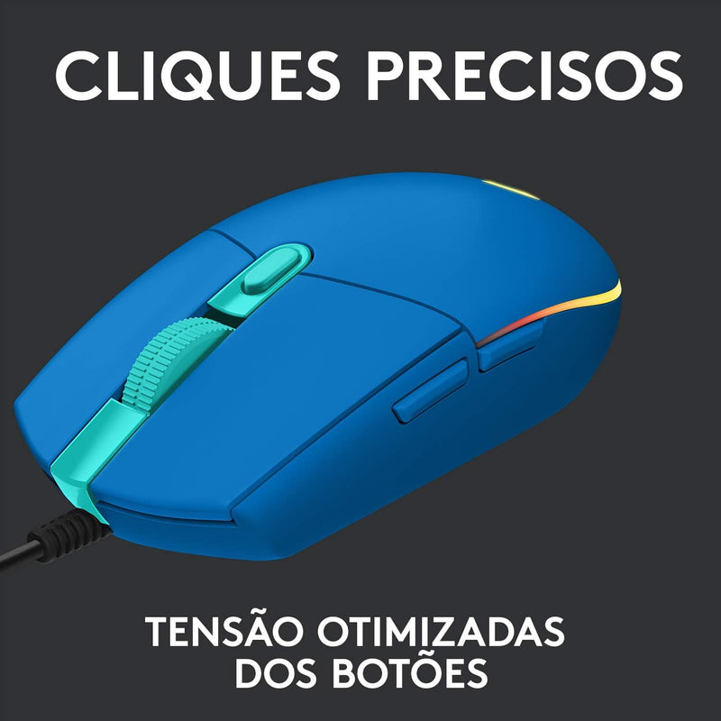 Mouse Gamer Logitech G203 LIGHTSYNC RGB, Efeito de Ondas de Cores, 6 Botões Programáveis e Até 8.000 DPI - Lilás