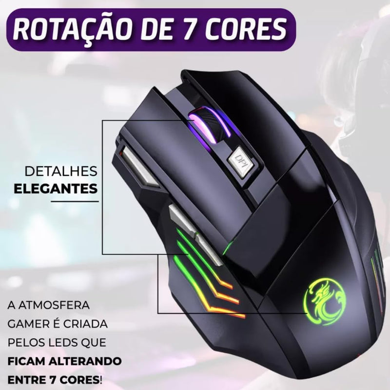 Mouse Gamer Anúbis 7 Botões 32000 DPI Ajustável LED RGB Alta Precisão e Velocidade Jogos Trabalho Estudos Cabo Reforçado Super Rápido Ergonômico Antideslizante Clique Duplo Premium - Preto