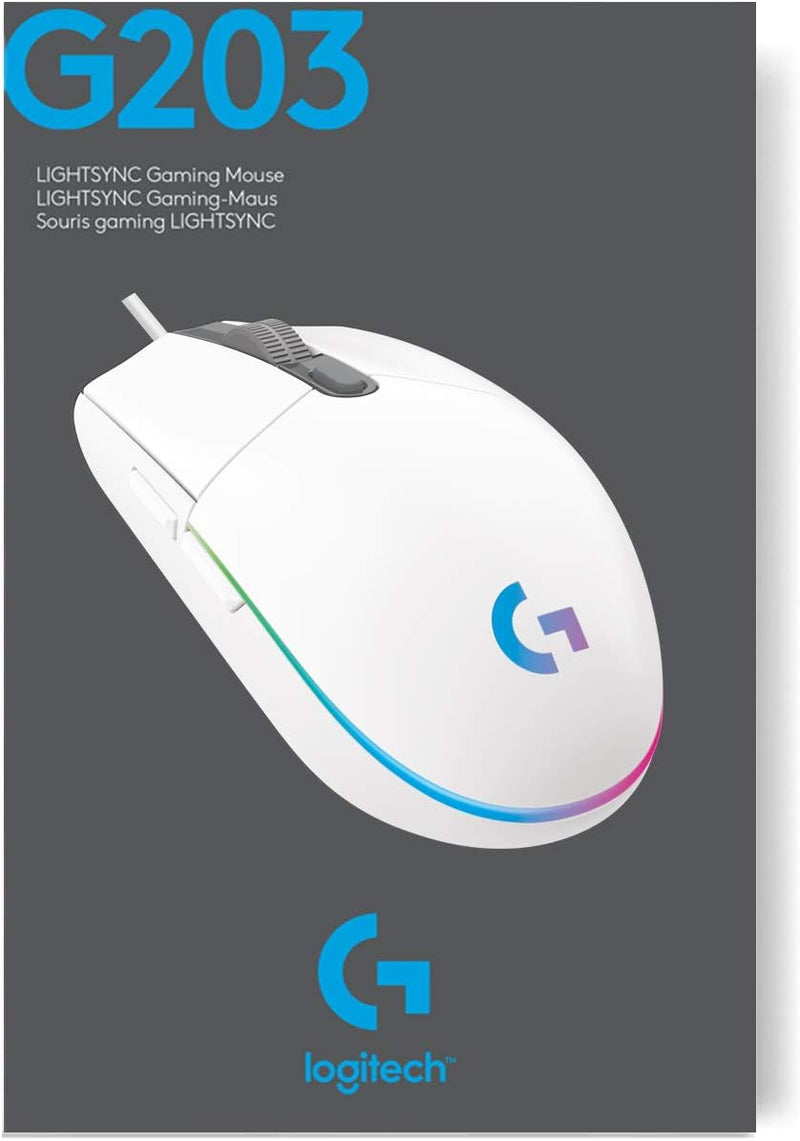 Mouse Gamer Logitech G203 LIGHTSYNC RGB, Efeito de Ondas de Cores, 6 Botões Programáveis e Até 8.000 DPI - Lilás