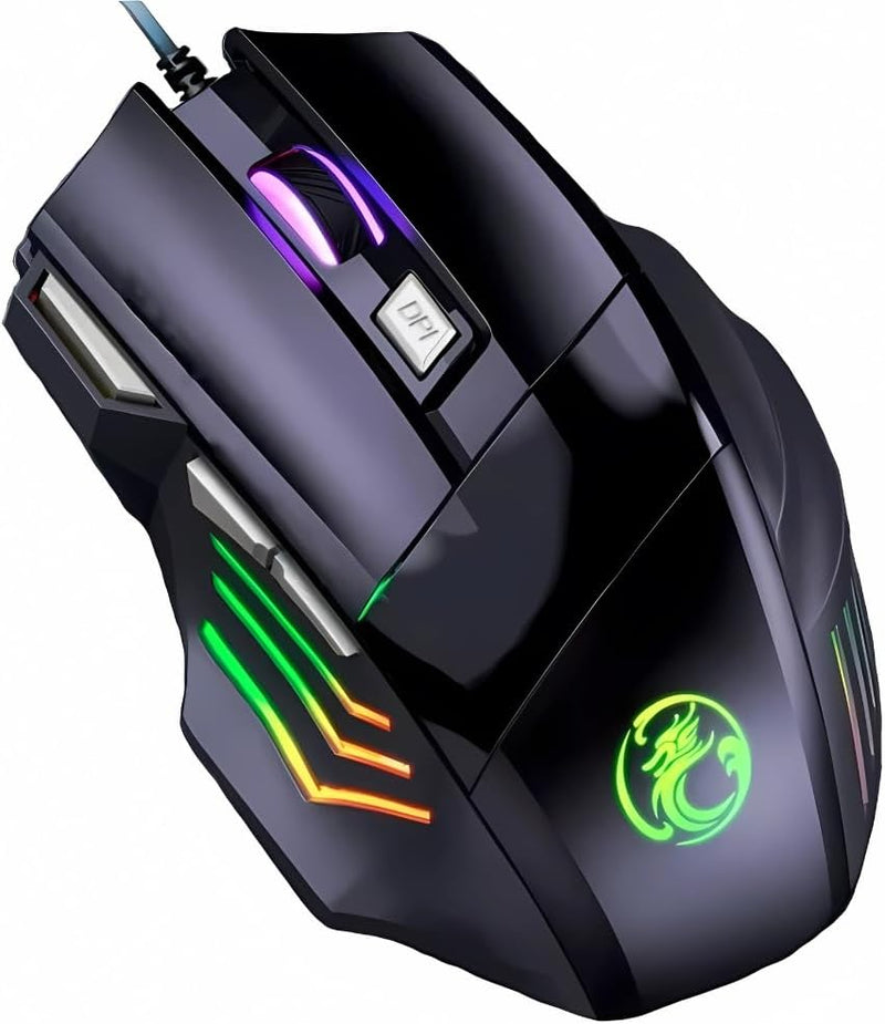 Mouse Gamer Anúbis 7 Botões 32000 DPI Ajustável LED RGB Alta Precisão e Velocidade Jogos Trabalho Estudos Cabo Reforçado Super Rápido Ergonômico Antideslizante Clique Duplo Premium - Preto