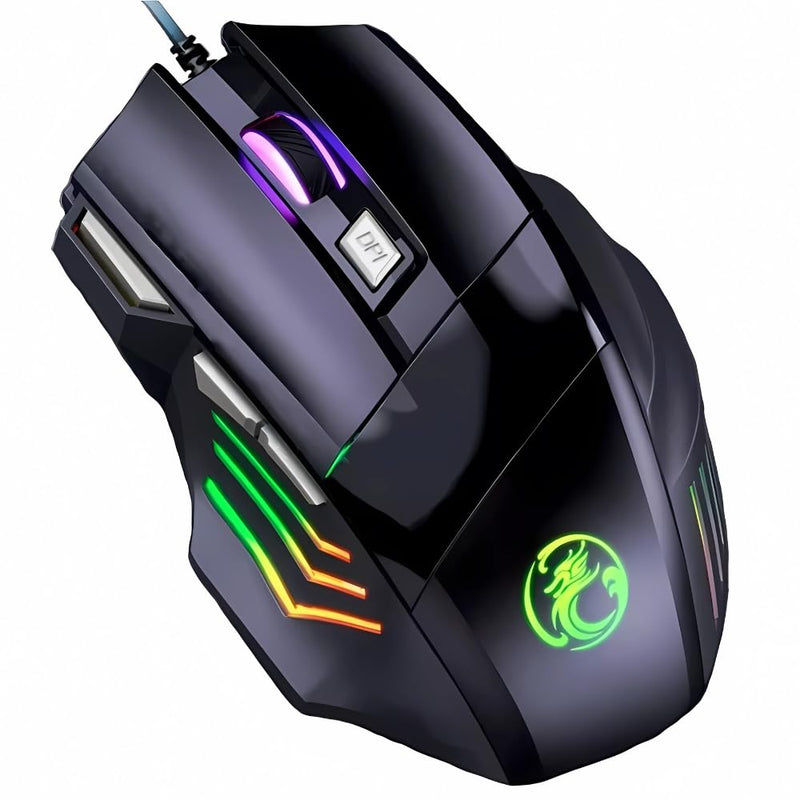 Mouse Gamer Anúbis 7 Botões 32000 DPI Ajustável LED RGB Alta Precisão e Velocidade Jogos Trabalho Estudos Cabo Reforçado Super Rápido Ergonômico Antideslizante Clique Duplo Premium - Preto