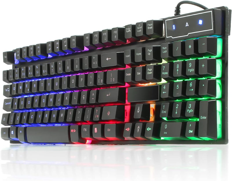 Teclado Gamer Semi Mecânico Multimídia Led Rgb Qwerty Antighosting Usb para Pc Notebook Xbox Series X S Ps4 Ps5