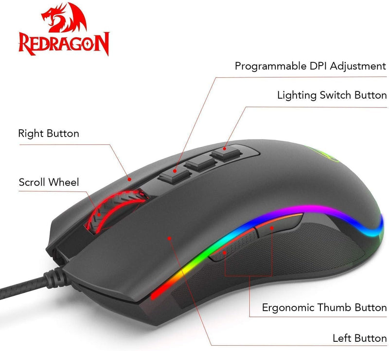 Mouse Gamer Redragon Cobra, Chroma RGB, 10000DPI, 7 Botões, Preto