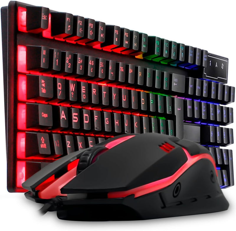 Kit Gamer Teclado Semi Mecanico Gamer Iluminado, Mouse Gamer Com Led USB 3200DPI, 7 Botões, compatível com PS4 e computadores