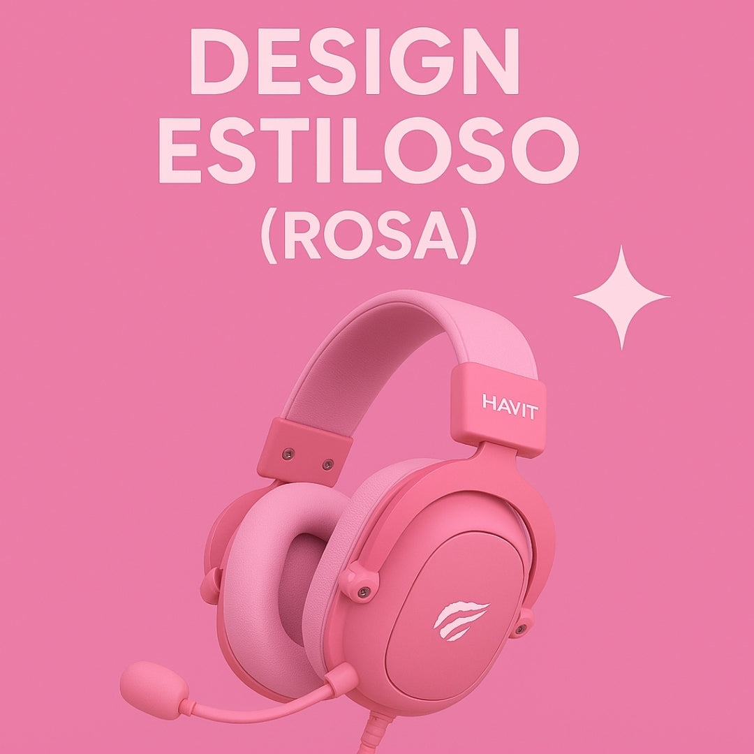 Headset Gamer Havit Rosa + Bônus de MousePad Rosa e Mouse Gamer Rosa