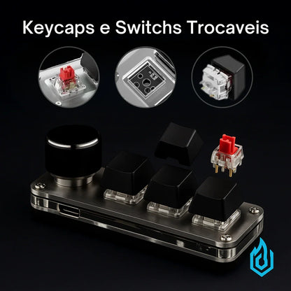 Mini Teclado MacroPad Neo© Programação Personalizada - 3 teclas 1 botão