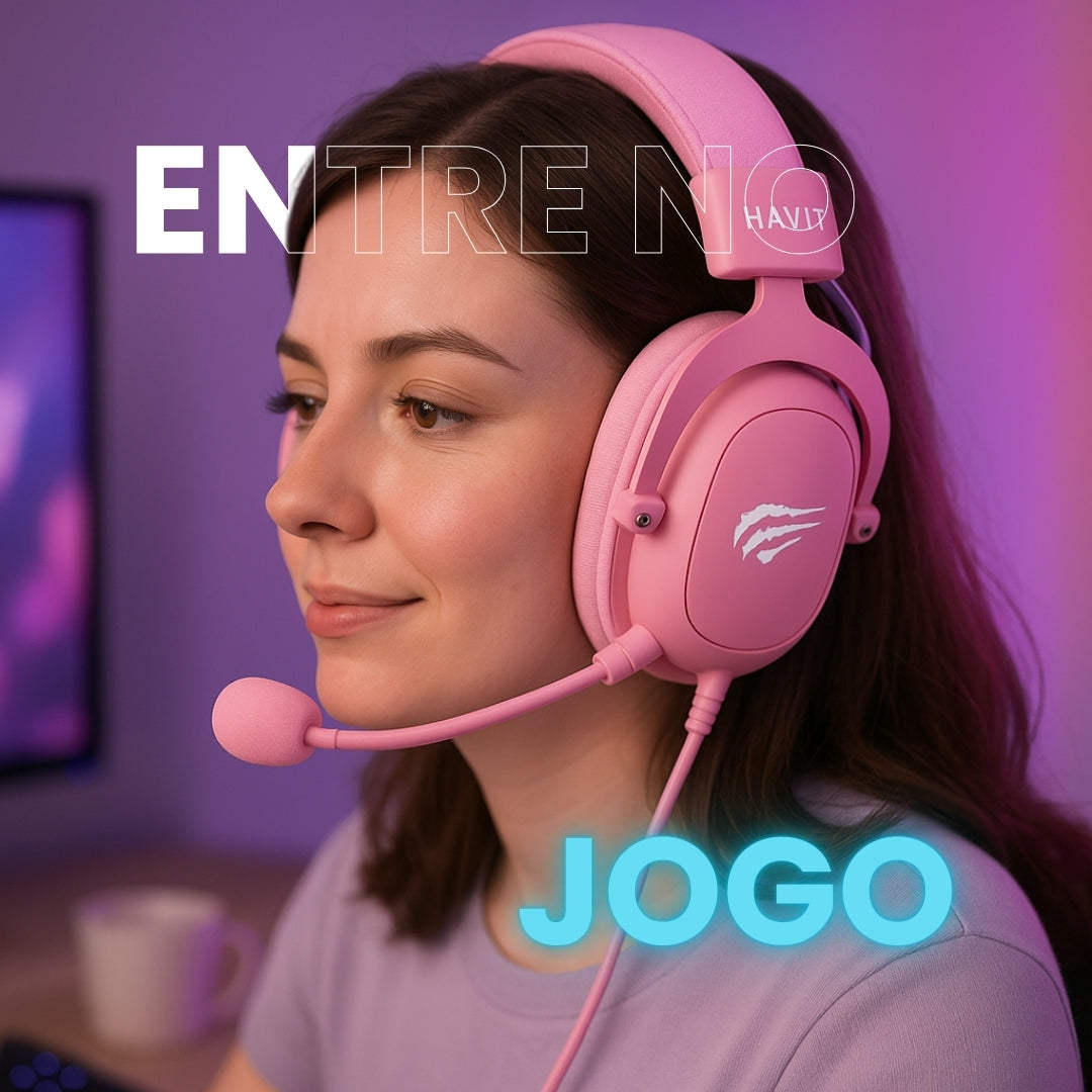 Headset Gamer Havit Rosa + Bônus de MousePad Rosa e Mouse Gamer Rosa